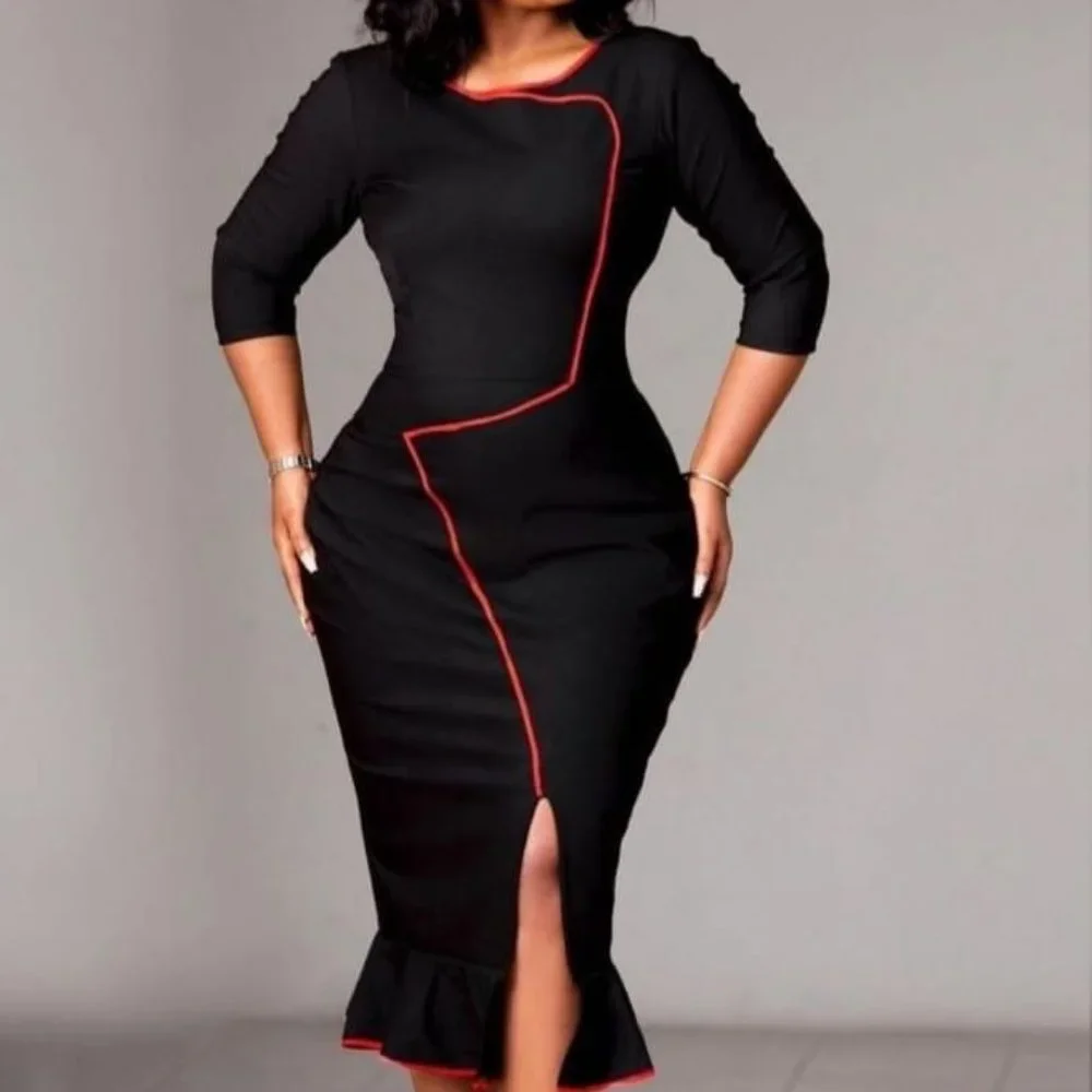 NWT Black Fitted Dress with Red Trim